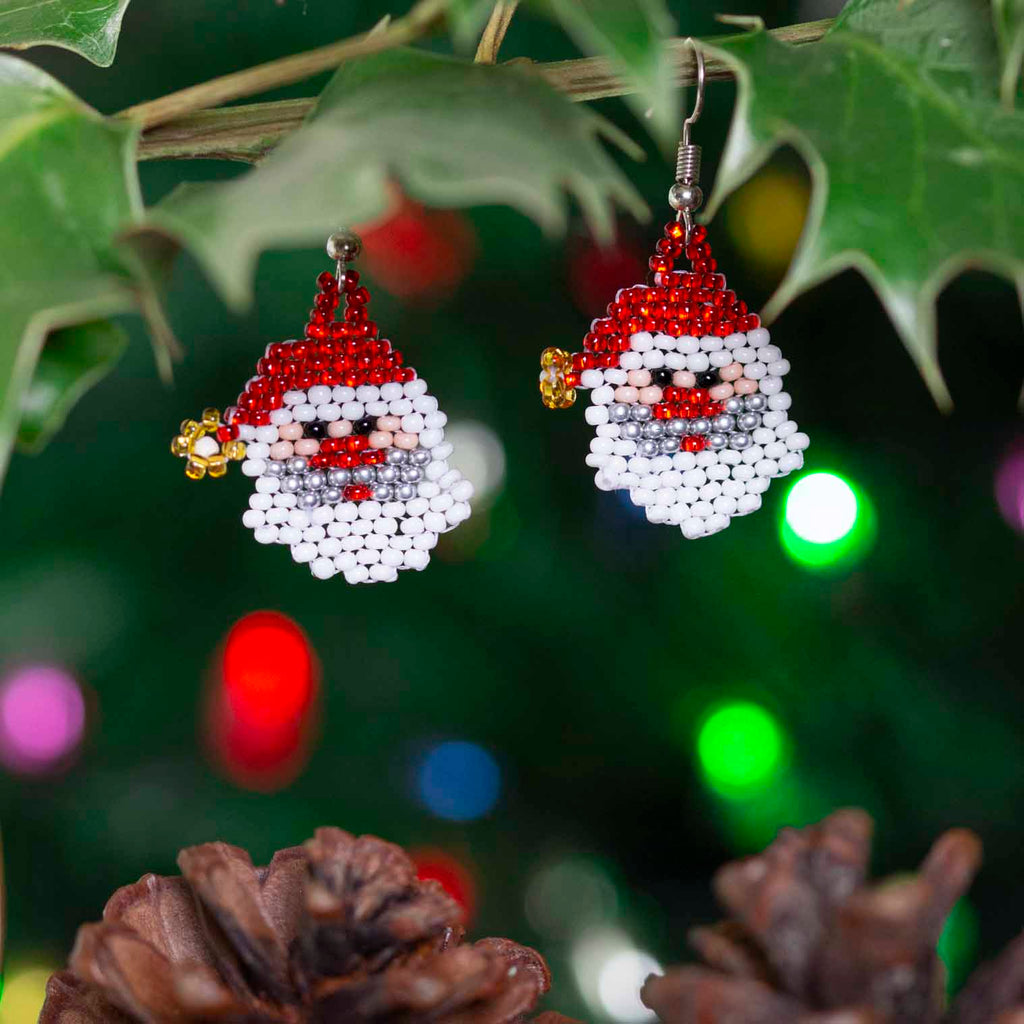 Glass Bead Santa Head Earrings Small-Earrings-Siesta Crafts