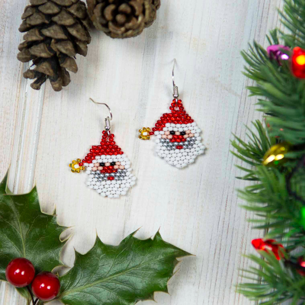 Glass Bead Santa Head Earrings Small-Earrings-Siesta Crafts