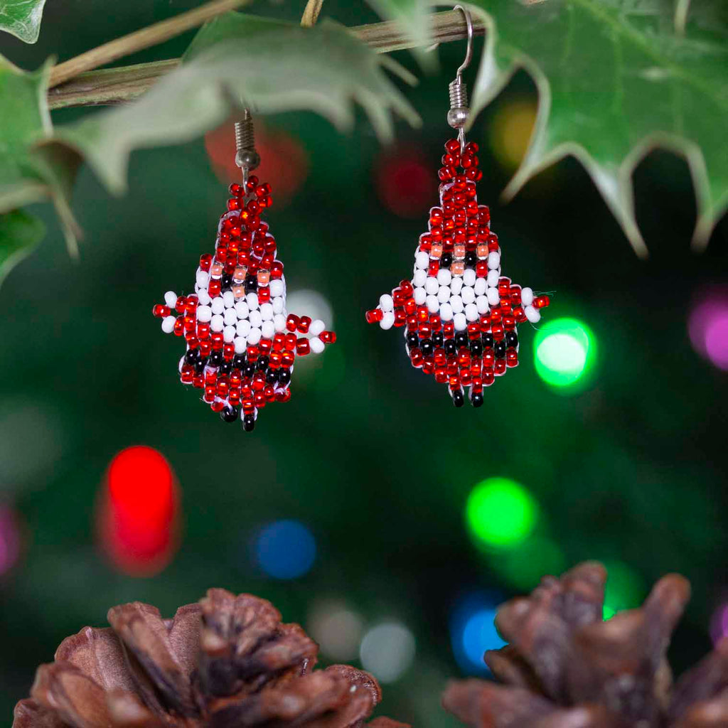 Glass Bead Santa Earrings Small-Earrings-Siesta Crafts