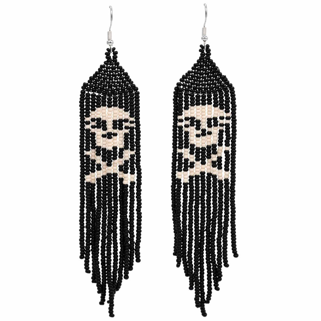 Long Tassel Glass Bead Skeleton Earrings