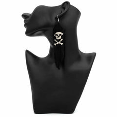 Long Tassel Glass Bead Skeleton Earrings