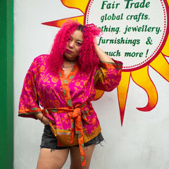 Short Recycled Sari Kimono-Tops-Siesta Crafts