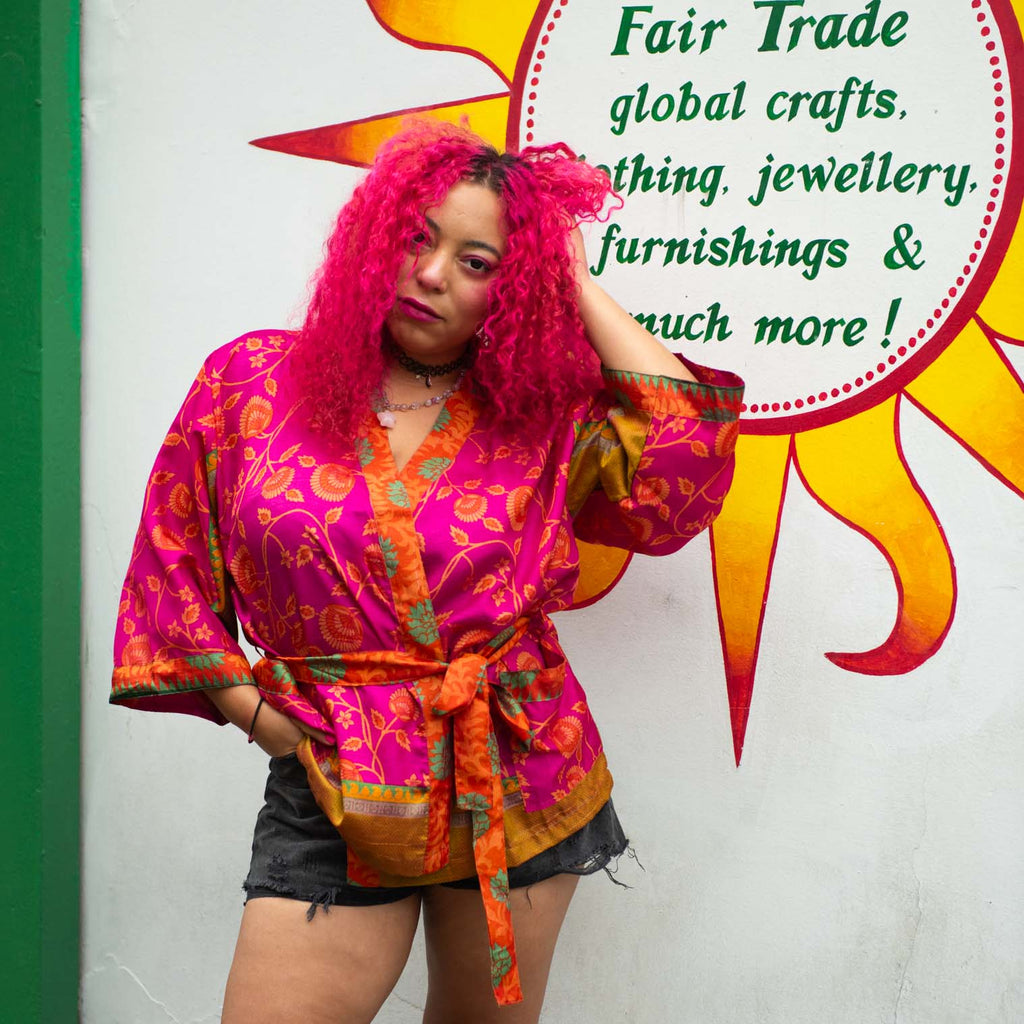 Short Recycled Sari Kimono-Tops-Siesta Crafts