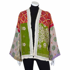 Kantha Fringed Jacket-Coats, Jackets & Ponchos-Siesta Crafts