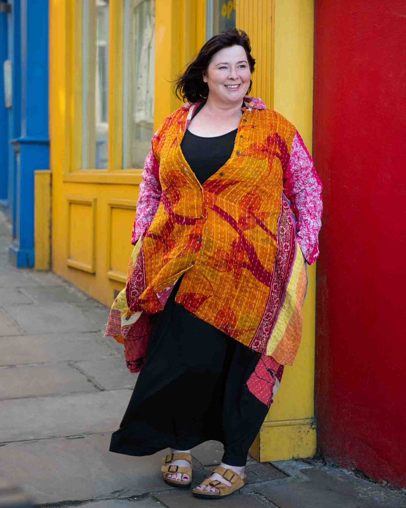 Kantha Button Jacket-Coats, Jackets & Ponchos-Siesta Crafts