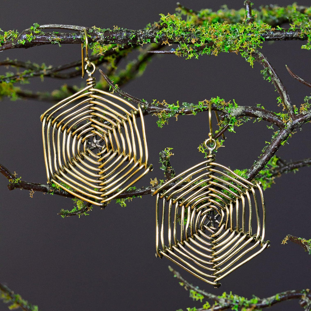 Spider Web Brass Earrings-Earrings-Siesta Crafts
