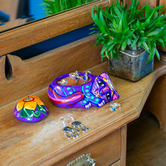 Mexican Painted Cat Trinket Box-Storage & Organisation-Siesta Crafts