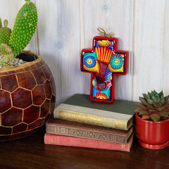Mexican Painted Bird Block Cross-Christianity-Siesta Crafts