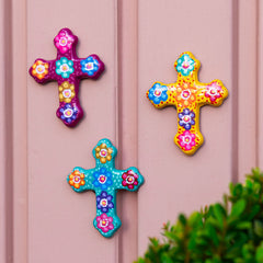 Mexican Painted Magnet Cross-Christianity-Siesta Crafts