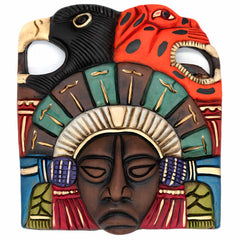 Eagle and Jaguar Headdress Ceramic Wall Mask-Central & South American-Siesta Crafts