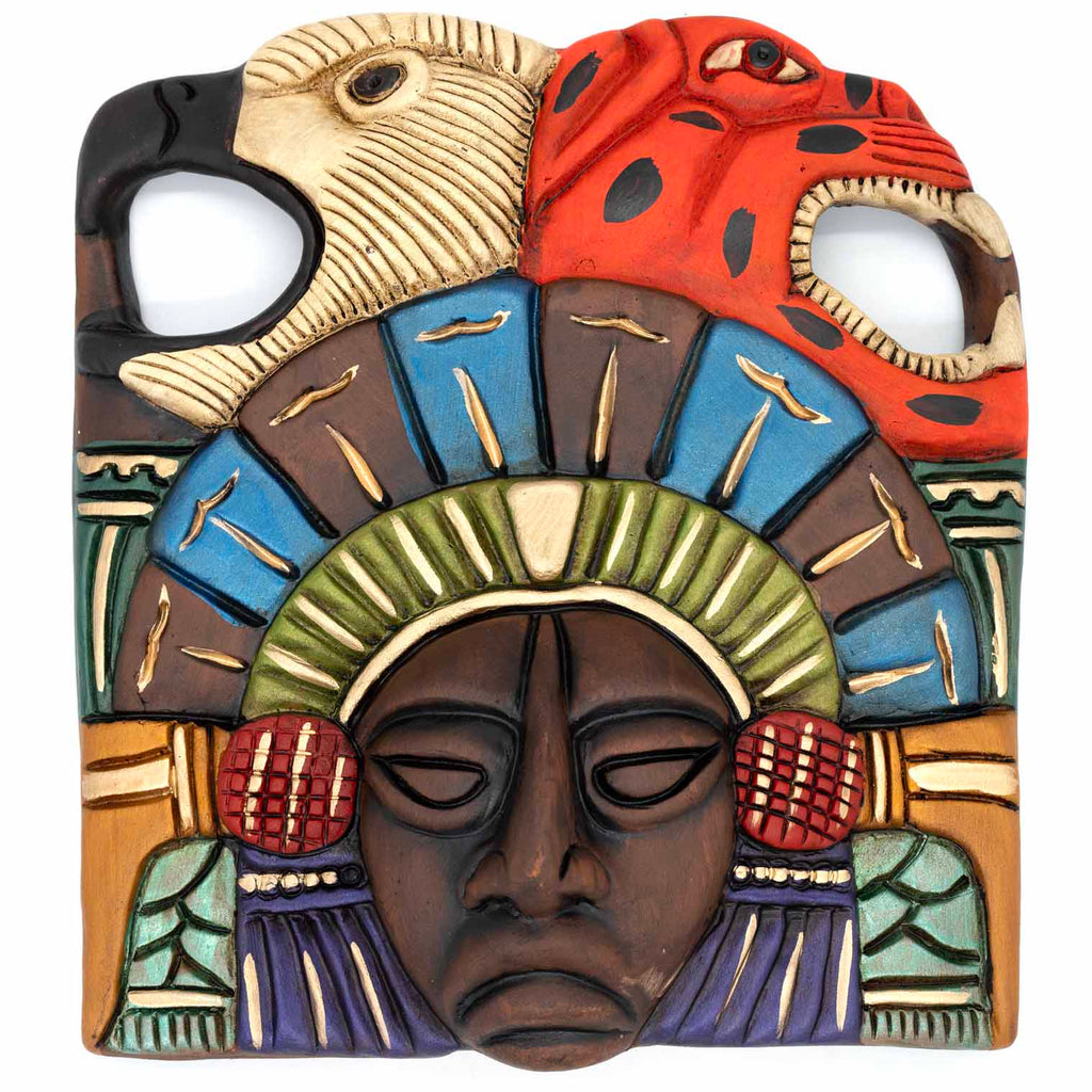Eagle and Jaguar Headdress Ceramic Wall Mask-Central & South American-Siesta Crafts