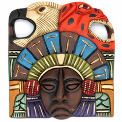 Eagle and Jaguar Headdress Ceramic Wall Mask-Central & South American-Siesta Crafts