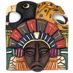Eagle and Jaguar Headdress Ceramic Wall Mask-Central & South American-Siesta Crafts