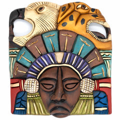 Eagle and Jaguar Headdress Ceramic Wall Mask-Central & South American-Siesta Crafts
