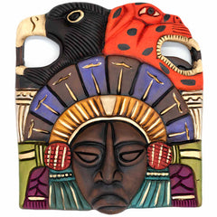 Eagle and Jaguar Headdress Ceramic Wall Mask-Central & South American-Siesta Crafts