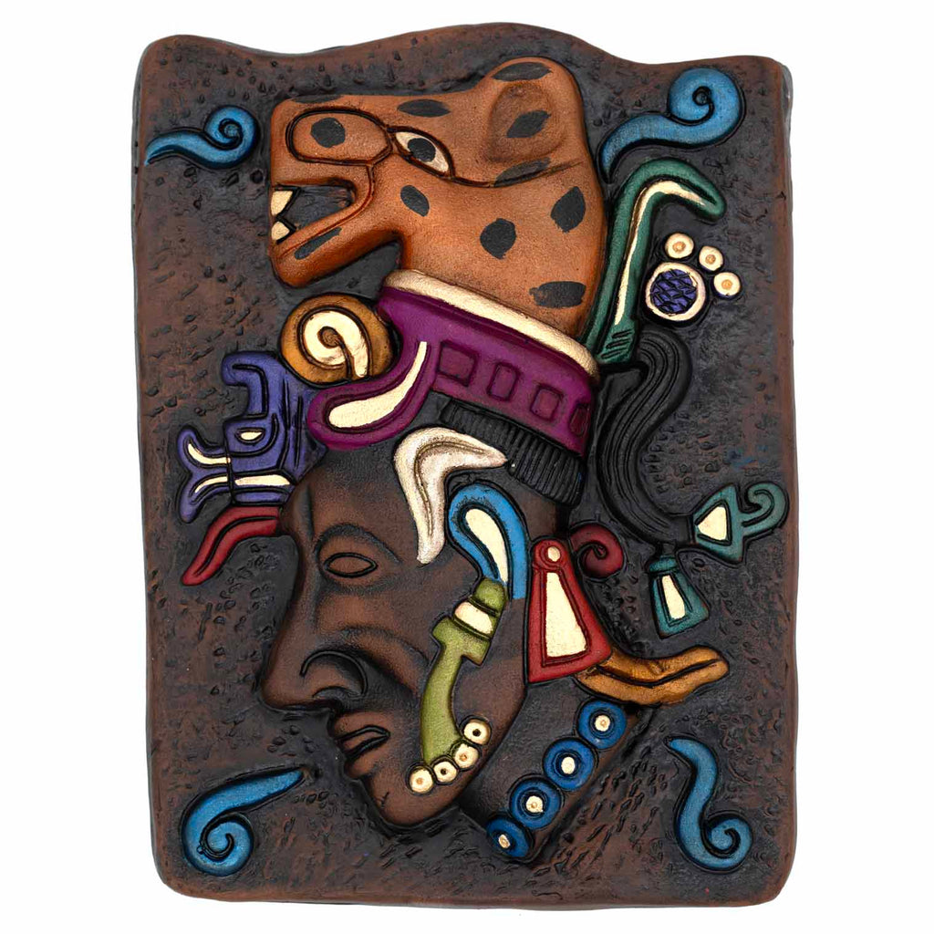 Mayan Jaguar Headdress Ceramic Wall Plaque-Central & South American-Siesta Crafts