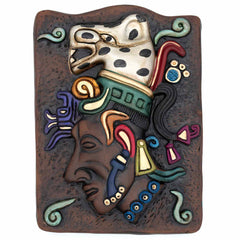 Mayan Jaguar Headdress Ceramic Wall Plaque-Central & South American-Siesta Crafts