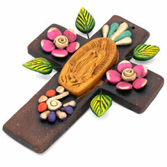 Mexican Virgin Of Guadelupe Cross Ceramic-Christianity-Siesta Crafts