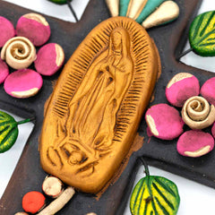 Mexican Virgin Of Guadelupe Cross Ceramic-Christianity-Siesta Crafts