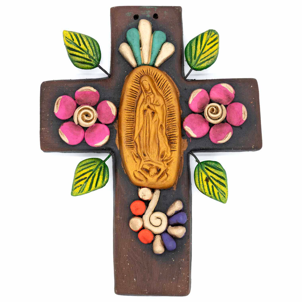 Mexican Virgin Of Guadelupe Cross Ceramic-Christianity-Siesta Crafts