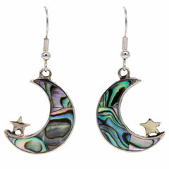 Ocean Shimmer Abalone Moon & Star Earrings