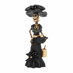 Black Calavera Catrina Ceramic - 20cm-Central & South American-Siesta Crafts