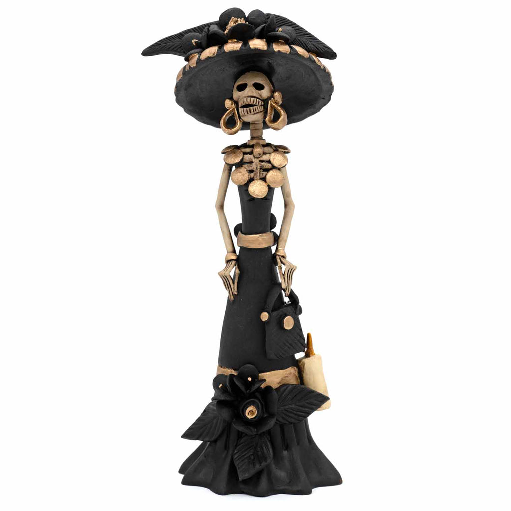 Black Calavera Catrina Ceramic - 30cm-Central & South American-Siesta Crafts
