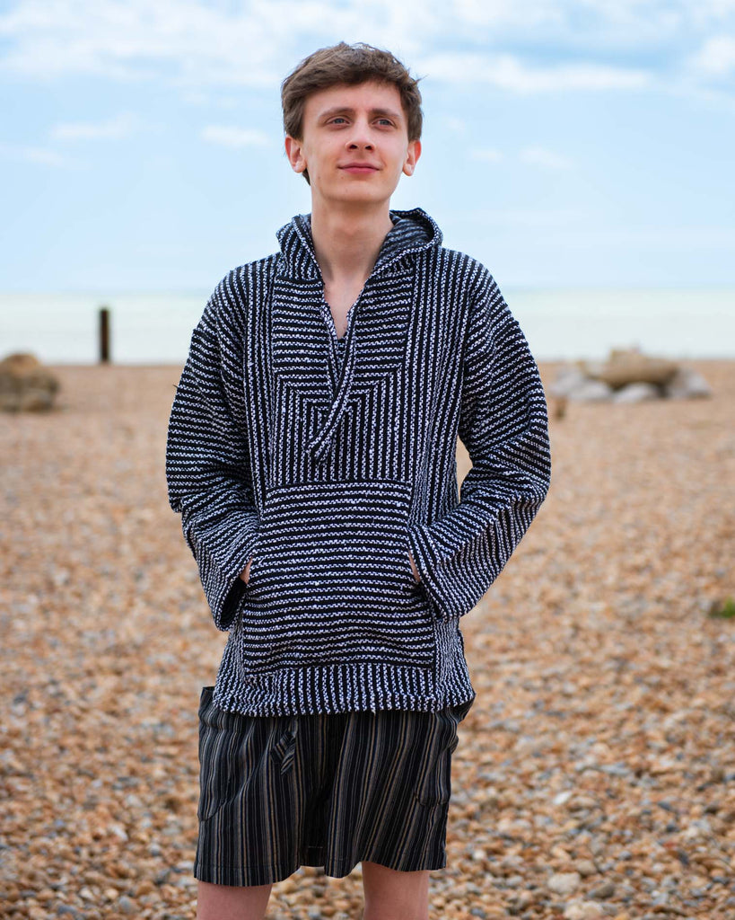 Baja Top - Thin Black and White-Baja Hoodies-Siesta Crafts