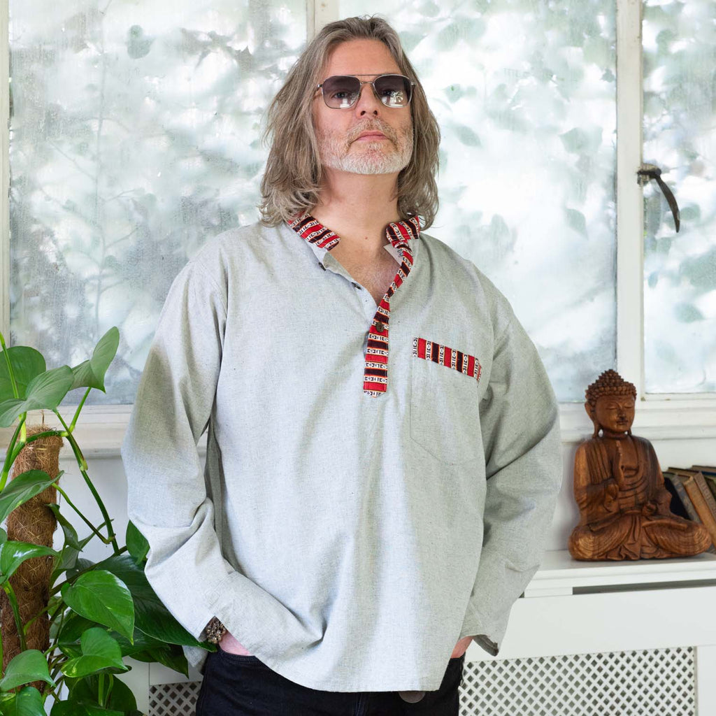 Tibetan Trim Fine Cotton Shirt-Shirts-Siesta Crafts