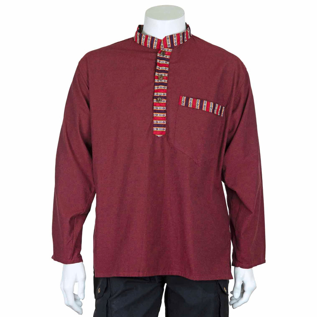 Tibetan Trim Fine Cotton Shirt-Shirts-Siesta Crafts
