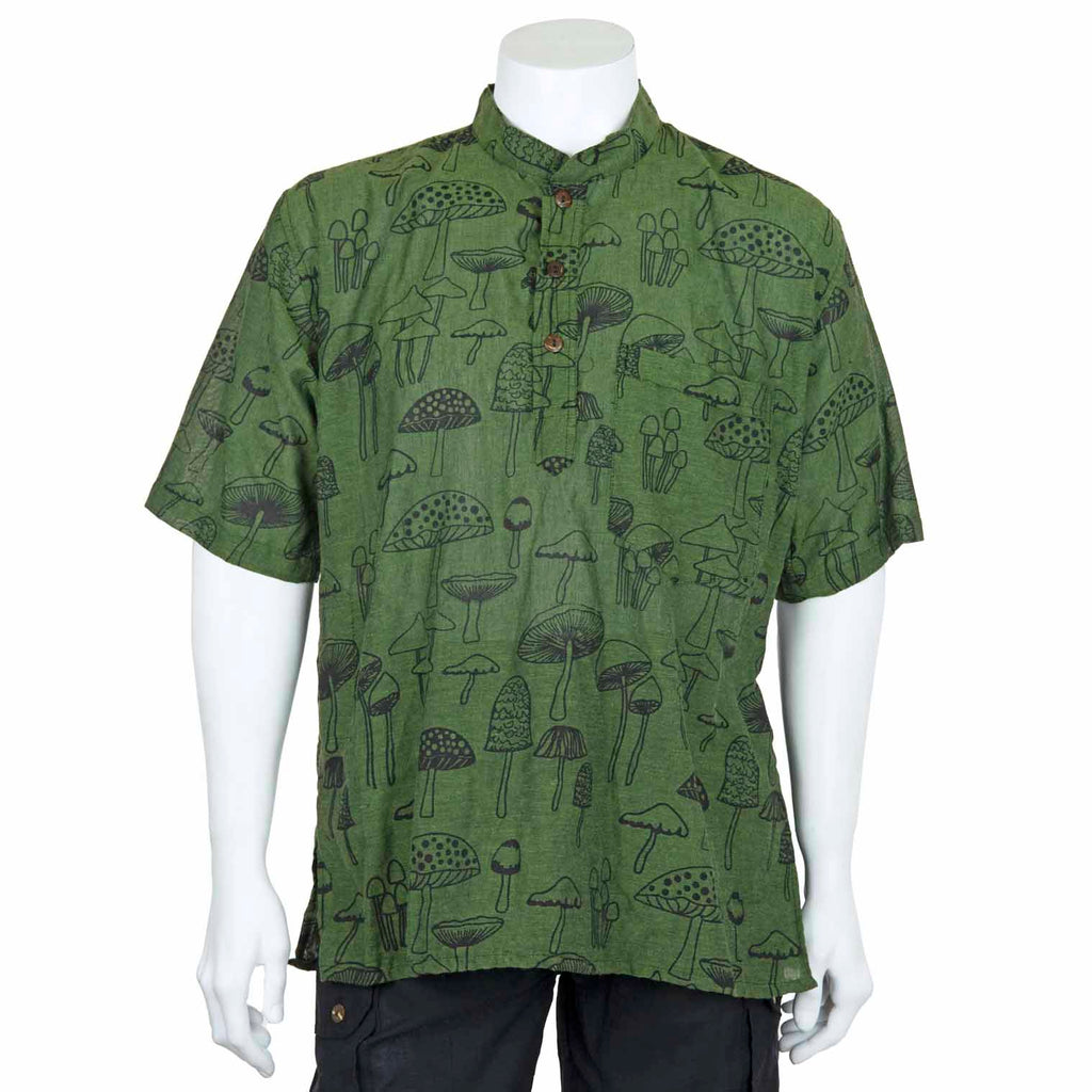 Mushroom Print Short Sleeved Kurta-Shirts-Siesta Crafts