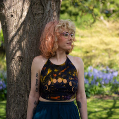 Moon Phases Design Halter Neck Top-Tops-Siesta Crafts