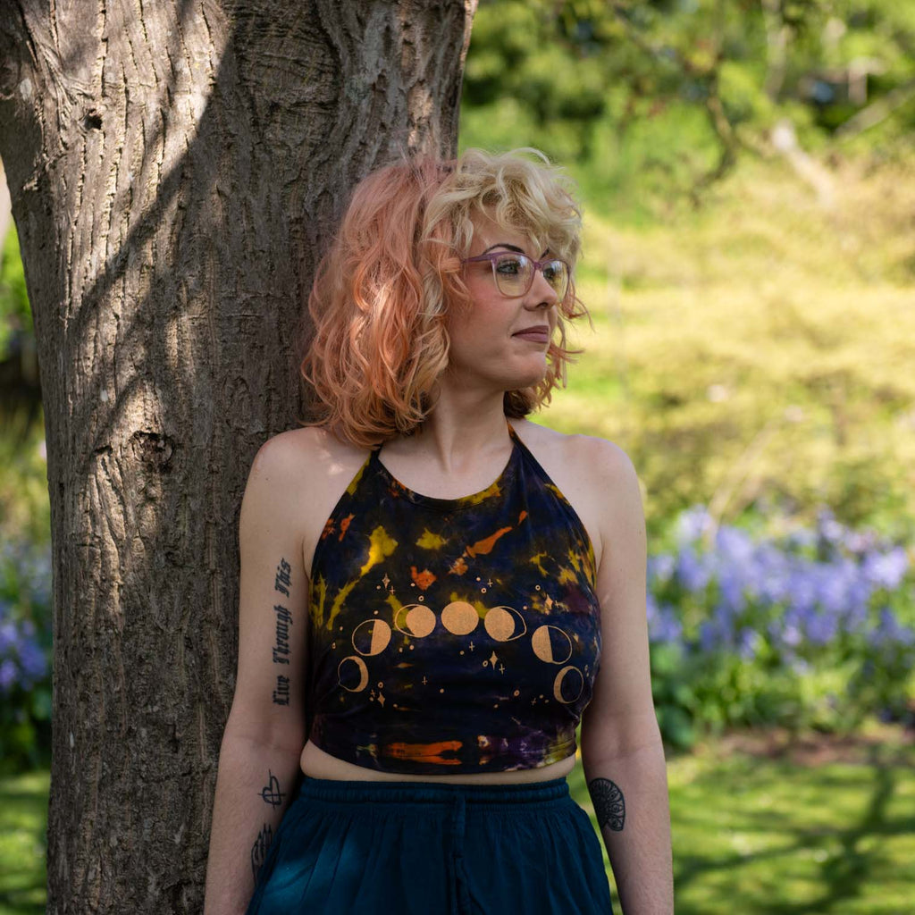 Moon Phases Design Halter Neck Top-Tops-Siesta Crafts