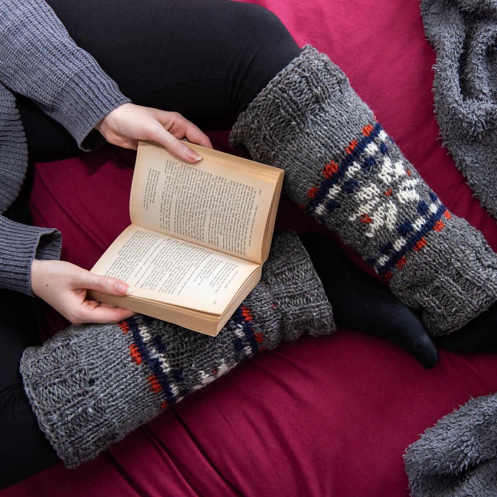 Knitted Snowflake Legwarmers-Socks & Legwarmers-Siesta Crafts