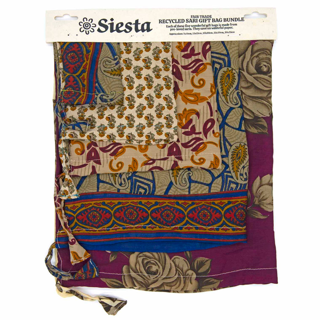 Recycled Sari Gift Bag Set-Office & Stationery-Siesta Crafts