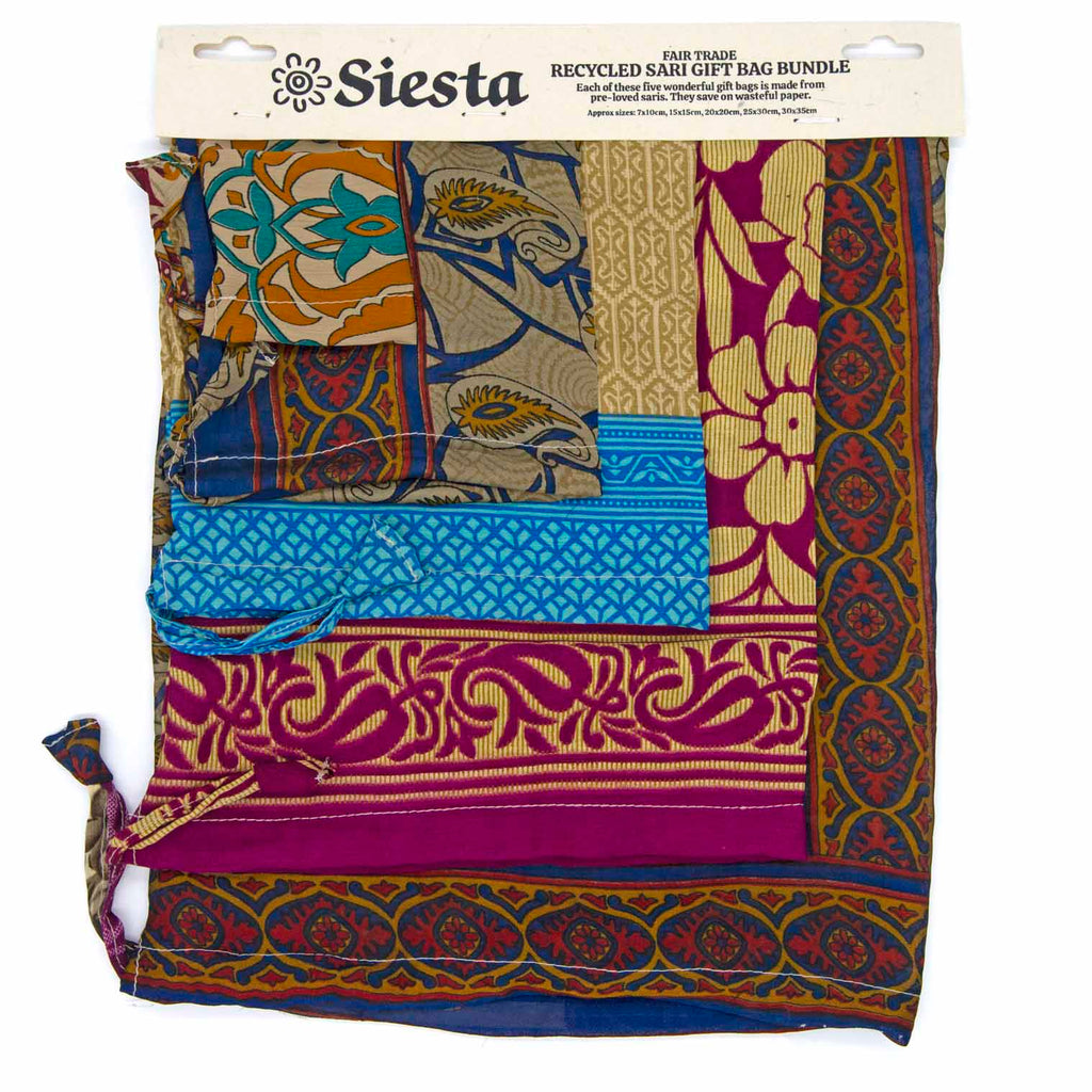 Recycled Sari Gift Bag Set-Office & Stationery-Siesta Crafts