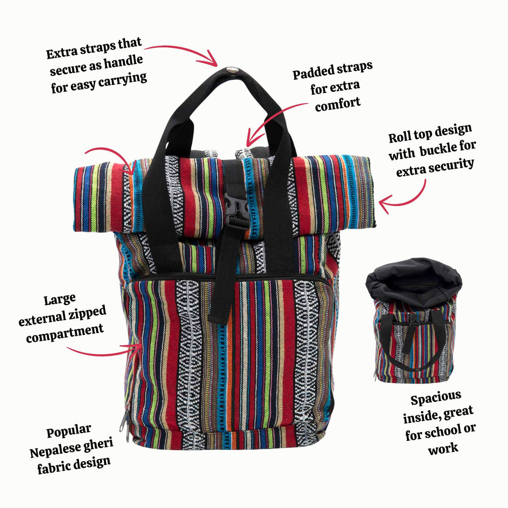 Roll Top Gheri Backpack-Bags & Purses-Siesta Crafts