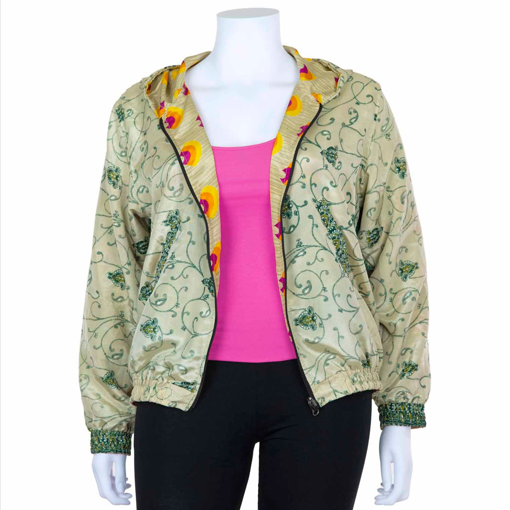 Reversible Recycled Sari Bomber Jacket-Coats, Jackets & Ponchos-Siesta Crafts