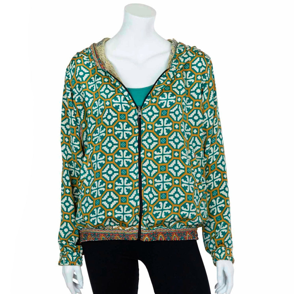 Reversible Recycled Sari Bomber Jacket-Coats, Jackets & Ponchos-Siesta Crafts