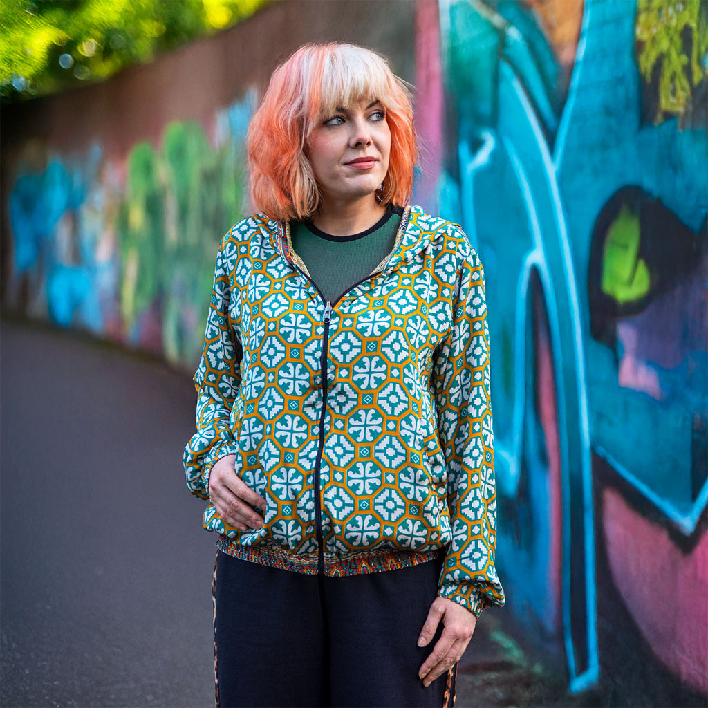 Reversible Recycled Sari Bomber Jacket-Coats, Jackets & Ponchos-Siesta Crafts
