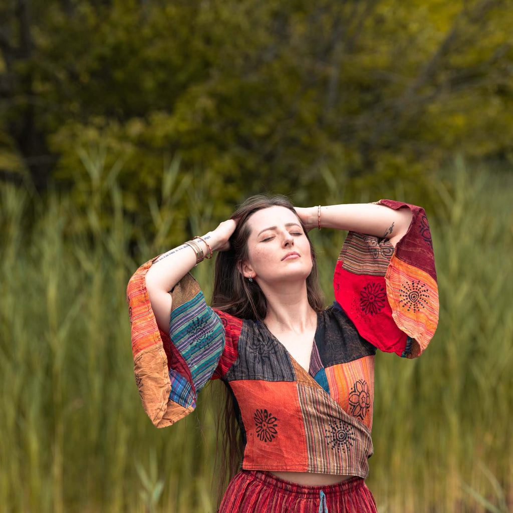 Stripy Patch Wrap Top-Tops-Siesta Crafts