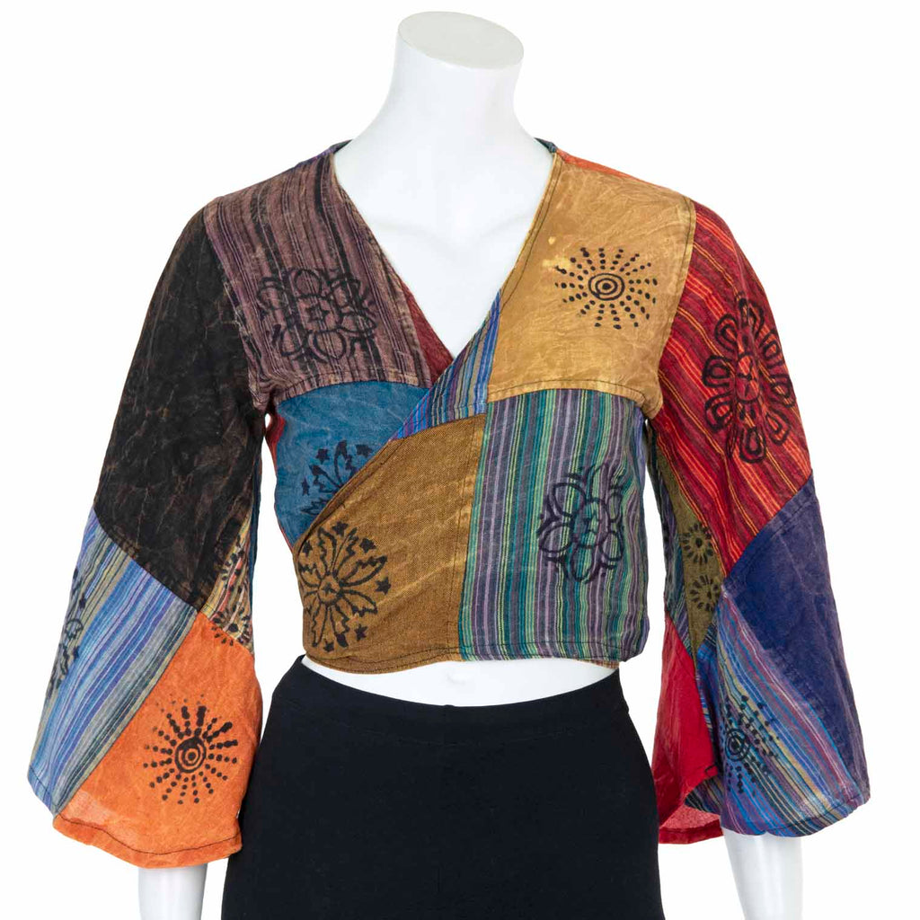 Stripy Patch Wrap Top-Tops-Siesta Crafts