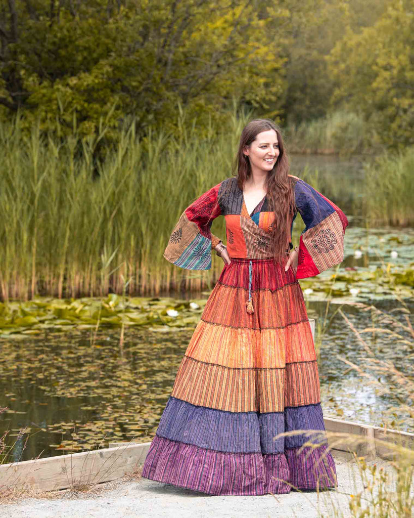 Rainbow Stripy Cotton Maxi Skirt-Skirts-Siesta Crafts