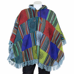 Patch Fringed Poncho Cape-Coats, Jackets & Ponchos-Siesta Crafts