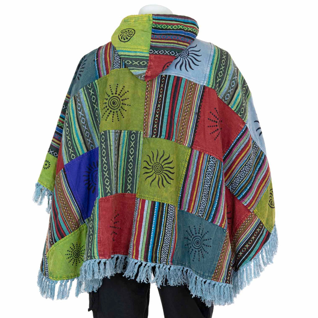 Patch Fringed Poncho Cape-Coats, Jackets & Ponchos-Siesta Crafts