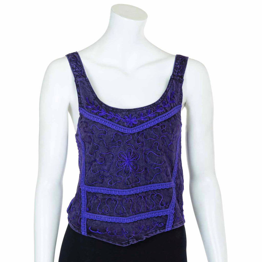 Aari Embroidered Tank Top-Tops-Siesta Crafts