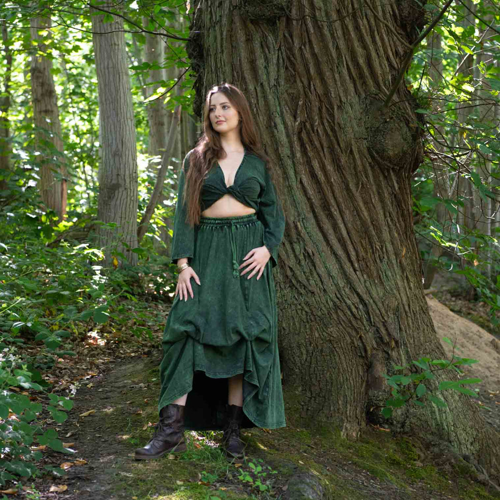 Stonewash Ruffle Maxi Skirt-Skirts-Siesta Crafts