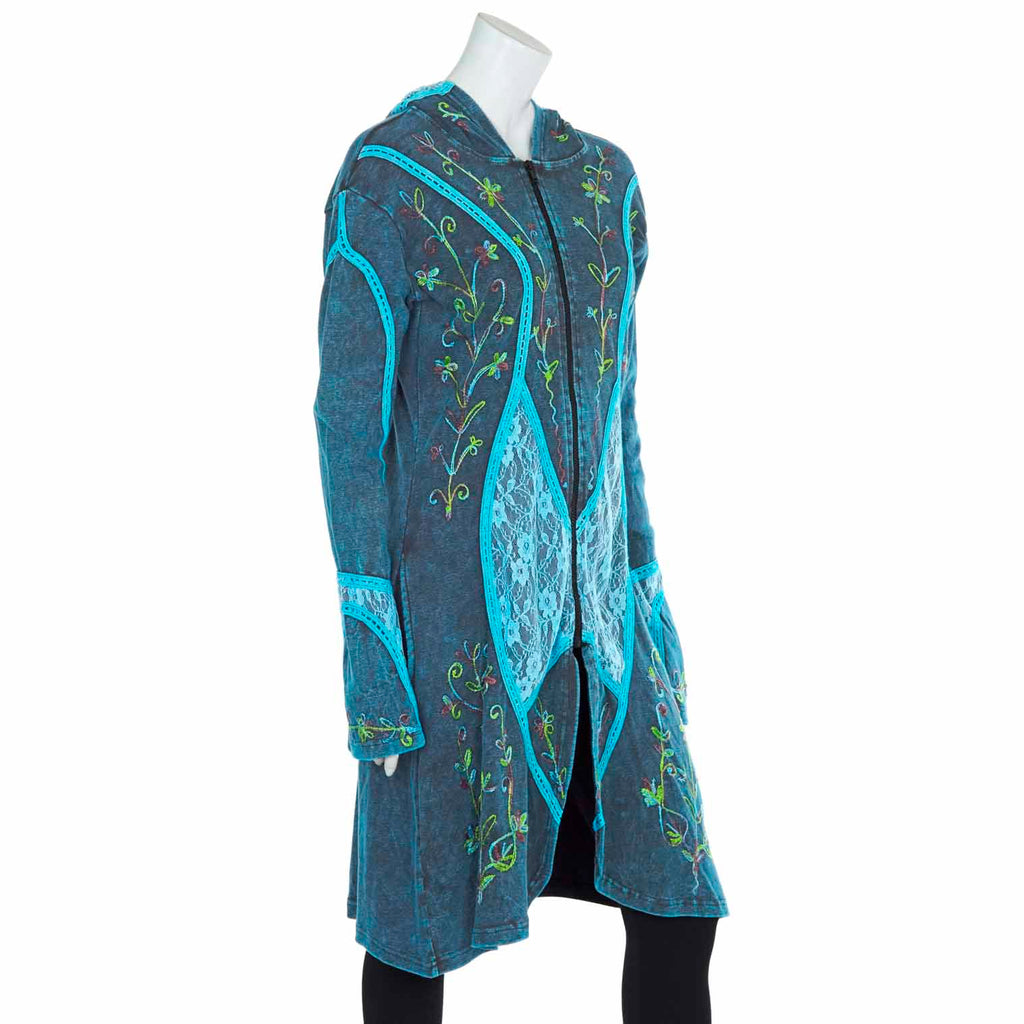 Aari Lace Embroidered Coat with Pixie Hood-Coats, Jackets & Ponchos-Siesta Crafts