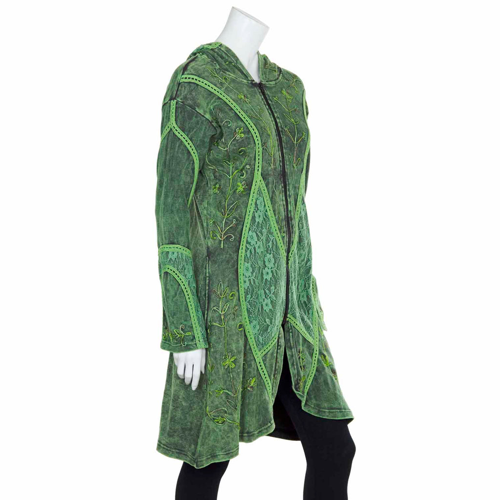 Aari Lace Embroidered Coat with Pixie Hood-Coats, Jackets & Ponchos-Siesta Crafts