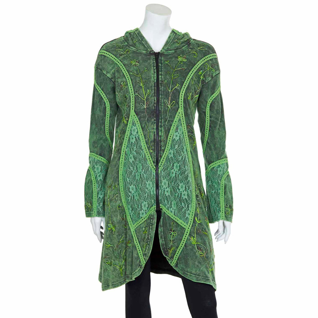 Aari Lace Embroidered Coat with Pixie Hood-Coats, Jackets & Ponchos-Siesta Crafts